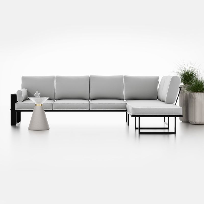Stor Bettso Garten hjørnesofa til haven med sorte ben i lys grå