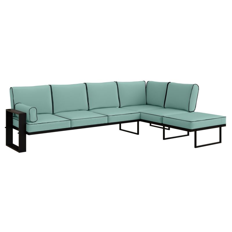 Stor Bettso Garten hjørnesofa til haven med sorte ben i turkis, 1 stk.