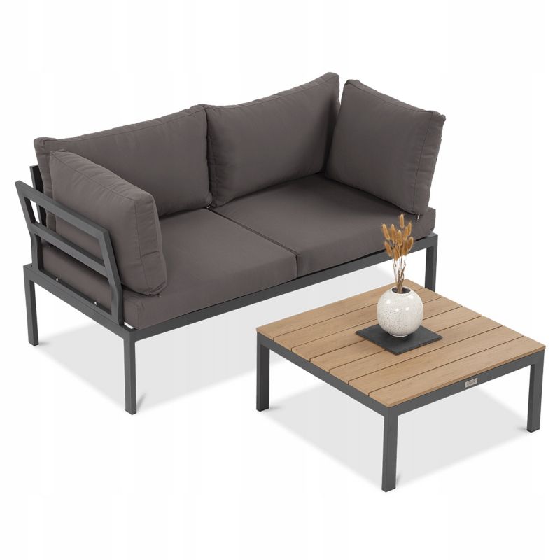 Narożnik Ogrodowy Modułowy JAVA Sofa Stolik 3w1 na Taras Ogrodowy Ciemny 1 szt