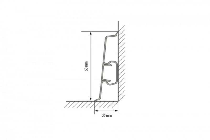 Fodpanel 20x60 mm Hvid RAL9003 Højglans PVC 2 stk. | 5904584846526