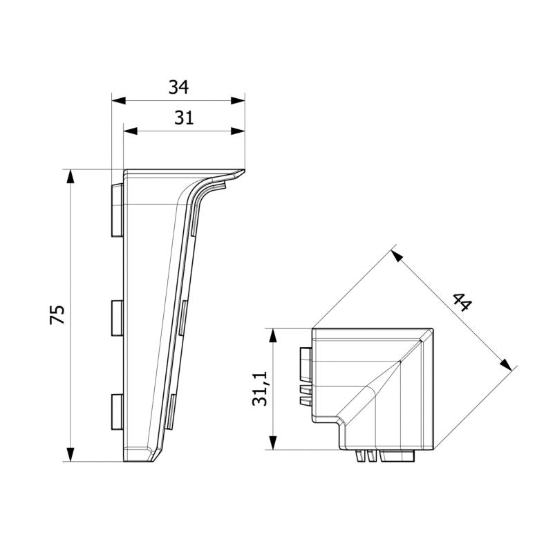 Indvendigt Hjørne til Fodpanel PVC Core 800 75x30 mm Natur Eg 2 stk.