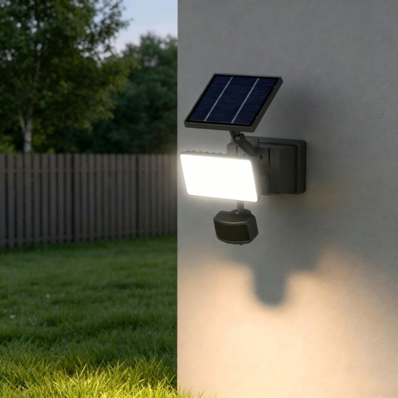 Solarlampe Davern 530 lm 5000 K med Bevægelsessensor Sort