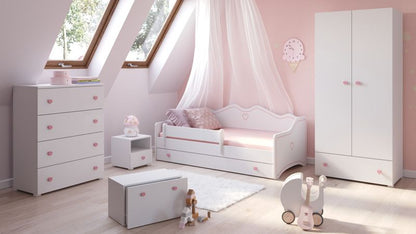 Børneseng EMMA 180x80 cm med Skuffe og Gelænder Hvid