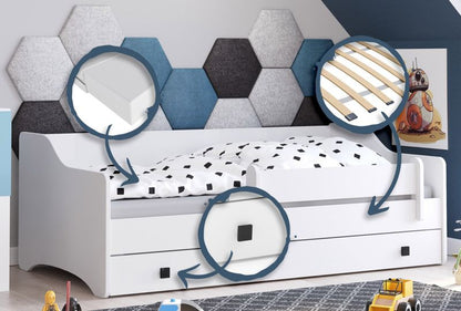 Børneseng ERYK med Skuffe og Gelænder 180x80 cm Hvid