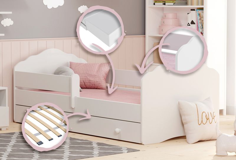 Børneseng FALA med Skuffe og Gitter 160x80 cm Hvid