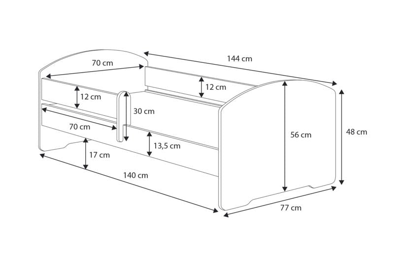 Børneseng Kobi MAX med Skuffe og Gelænder 140x70 cm Hvid