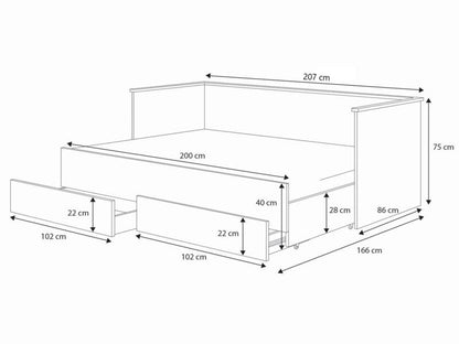 Ungdomsseng HELIOS 200x80/200x160 cm Polstret Panel Pink