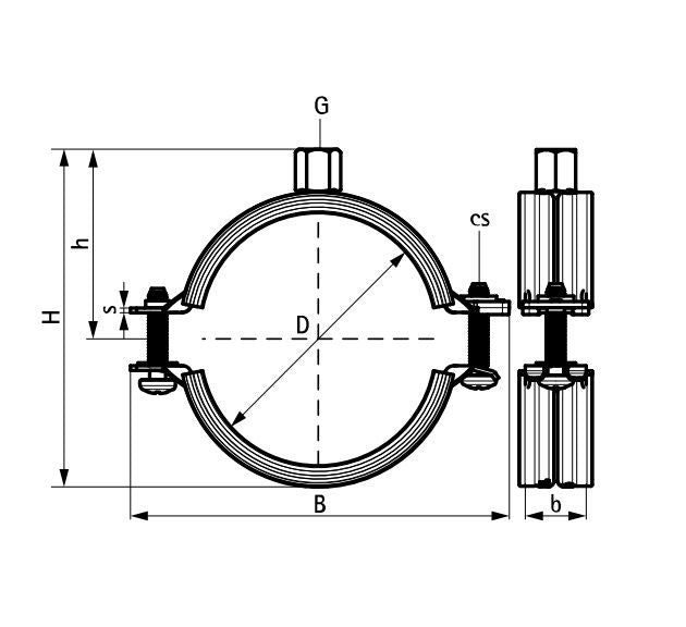 Walraven KSB2 enkeltklemme med beklædning M8/10 4" 108-115 mm, 1 stk.