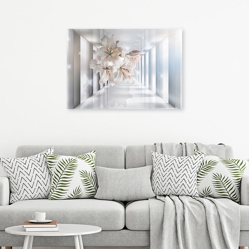 3D lærredsbillede til stue og soveværelse Feeby hvide blomster i gang 120x80 cm, 1 stk.