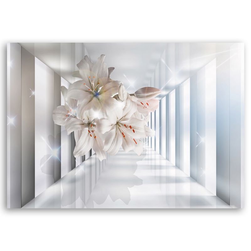 3D lærredsbillede til stue og soveværelse Feeby hvide blomster i gang 120x80 cm, 1 stk.