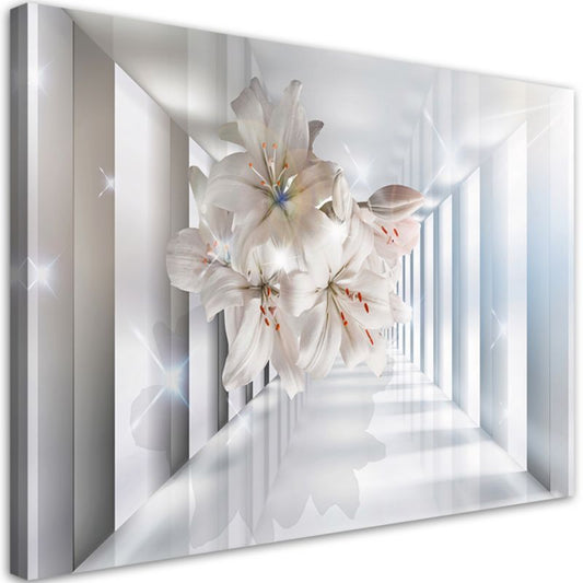 3D-billede til stue og soveværelse Feeby hvide blomster i gang 90 x 60 cm 1 stk