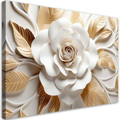 3D-effekt lærredsbillede Feeby Hvid-Guld Blomst til stue og soveværelse 90x60 cm, 1 stk