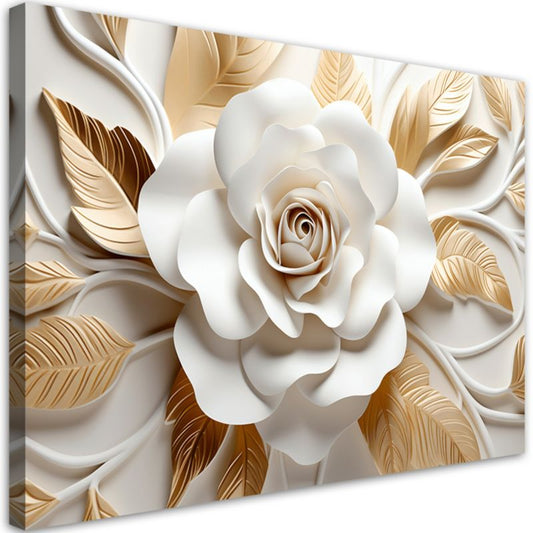 3D-effekt lærredsbillede Feeby Hvid-Guld Blomst til stue og soveværelse 90x60 cm, 1 stk