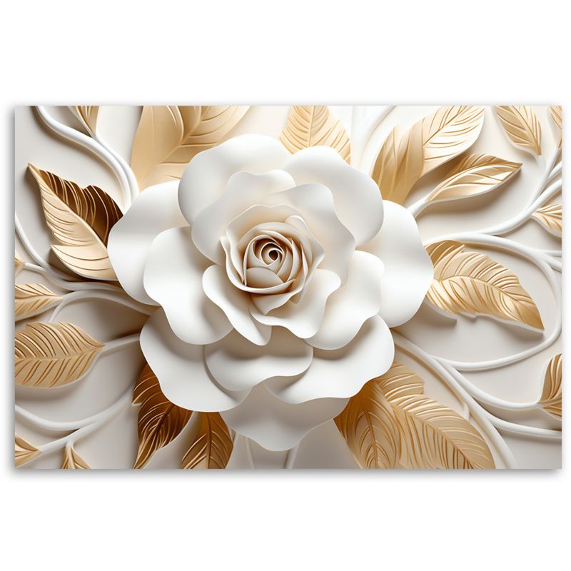 3D-effekt lærredsbillede Feeby Hvid-Guld Blomst til stue og soveværelse 90x60 cm, 1 stk