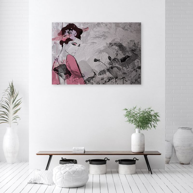 Billede til stue og soveværelse Feeby Japansk Geisha Lyserød 60x40 cm 1 stk