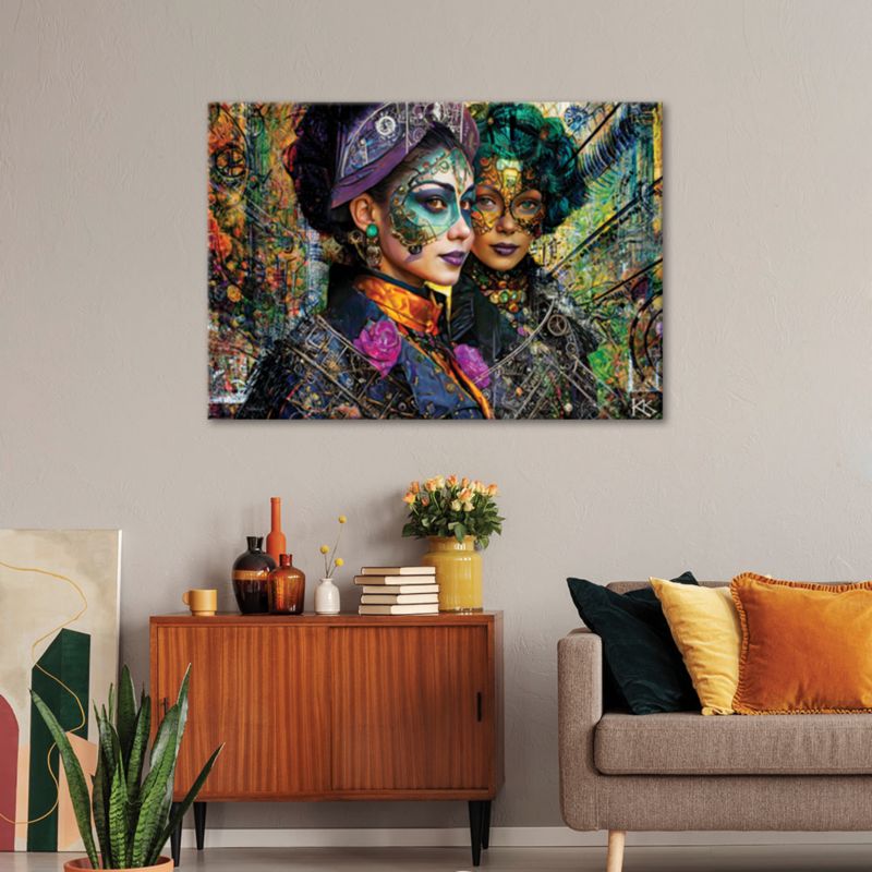 Feeby kvinde karneval abstrakt billede til stue og soveværelse 60x40 cm 1 stk