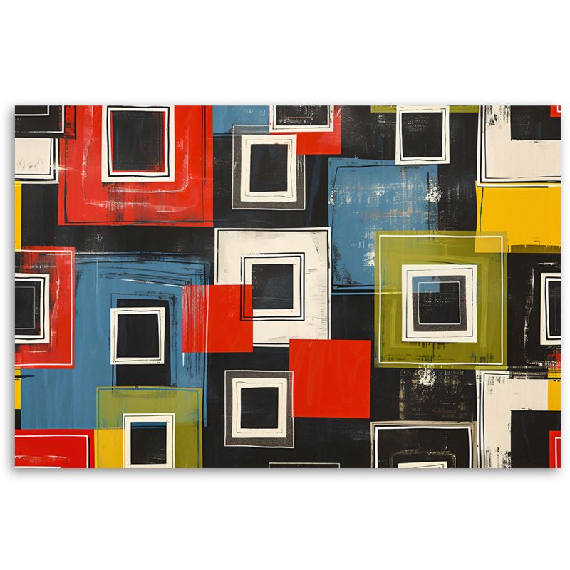 Feeby farverig abstrakt retro lærredsbillede til stue og soveværelse 60 x 40 cm, 1 stk.