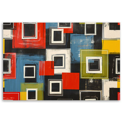 Feeby farverig abstrakt retro lærredsbillede til stue og soveværelse 60 x 40 cm, 1 stk.