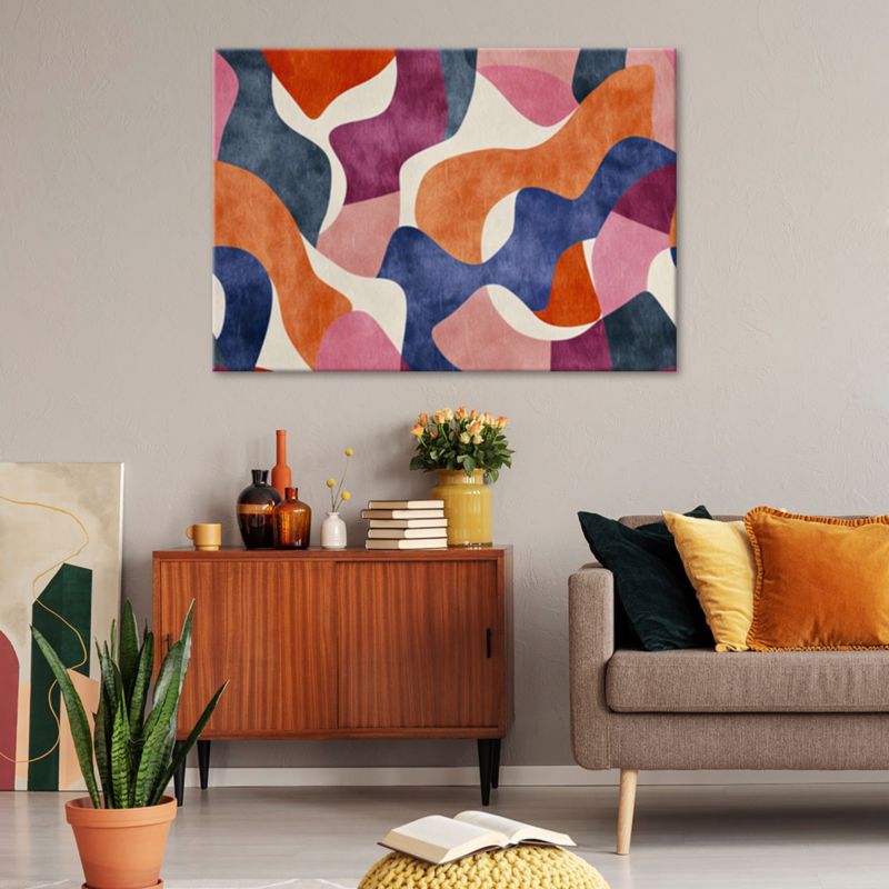 Feeby farverig abstrakt vintage lærredsbillede til stue og soveværelse 90x60 cm, 1 stk