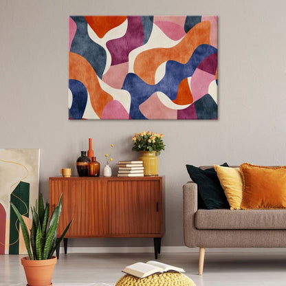 Feeby farverig abstrakt vintage lærredsbillede til stue og soveværelse 90x60 cm, 1 stk