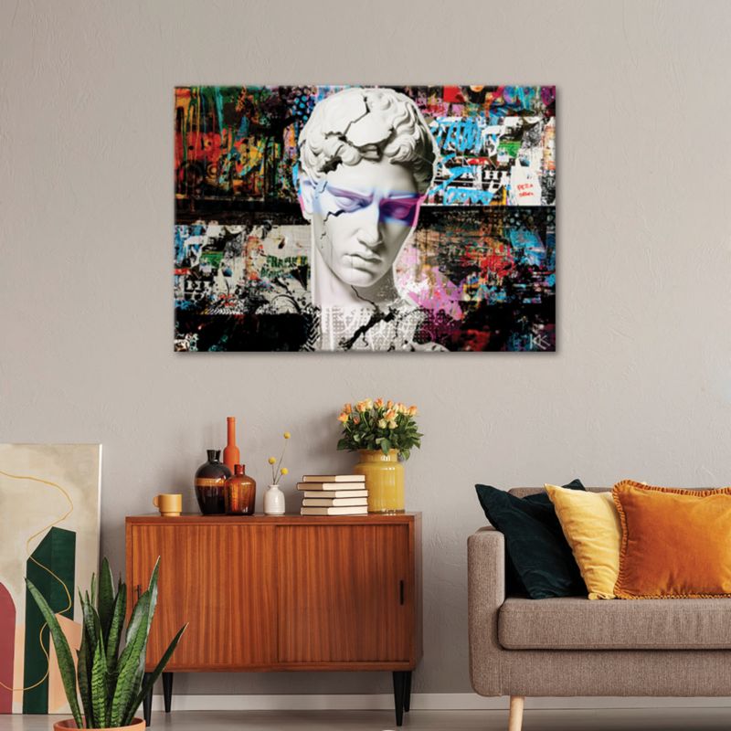 Farverig graffiti-skulptur billede til stue og soveværelse Feeby 100 x 70 cm, 1 stk