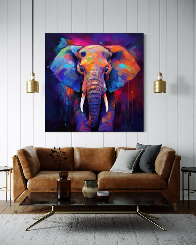 Billede til stue og soveværelse Feeby Farverige Dyr Elefanter 30x30 cm 1 stk