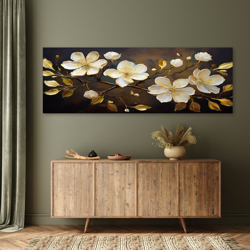 Billede til stue og soveværelse Feeby Hvide blomster på gren 120x40 cm 1 stk