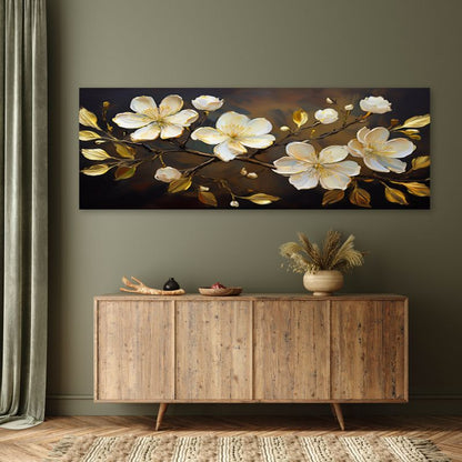 Billede til stue og soveværelse Feeby Hvide blomster på gren 150 x 50 cm 1 stk