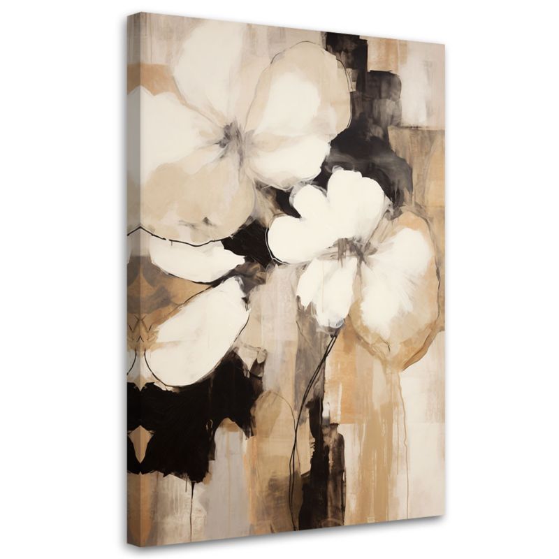 Feeby boho-blomster abstrakt lærredsbillede i beige til stue og soveværelse 40x60 cm, 1 stk