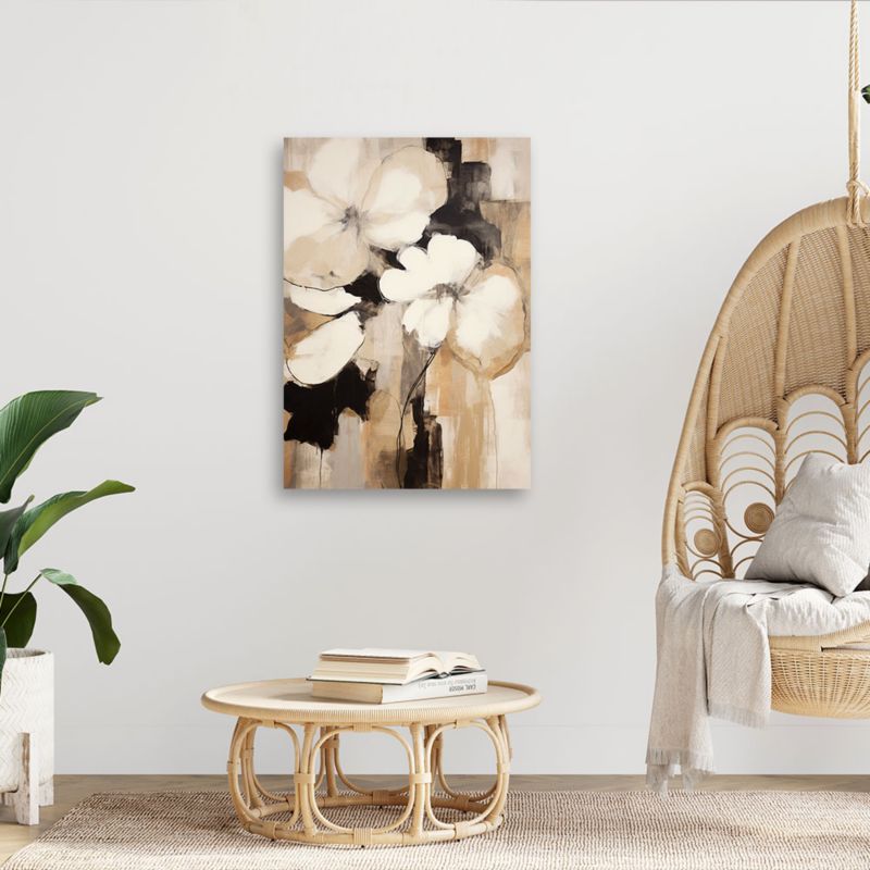 Feeby boho-blomster abstrakt lærredsbillede i beige til stue og soveværelse 40x60 cm, 1 stk