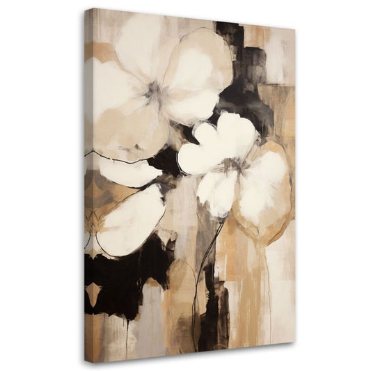 Feeby boho-blomster abstrakt lærredsbillede til stue og soveværelse, beige, 60 x 90 cm, 1 stk