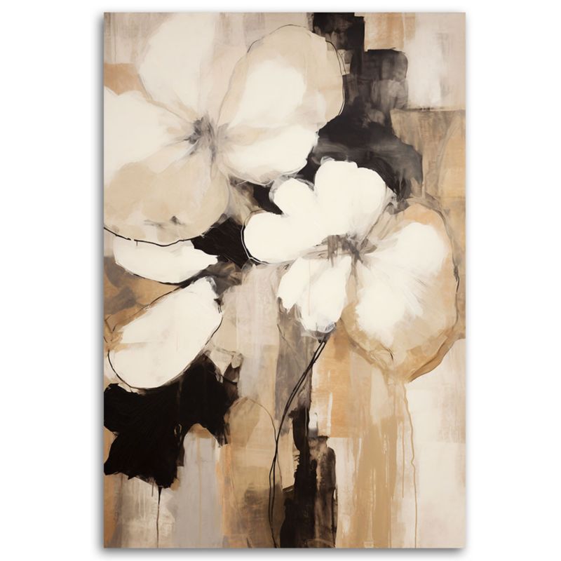 Feeby boho-blomster abstrakt lærredsbillede til stue og soveværelse, beige, 80 x 120 cm, 1 stk.