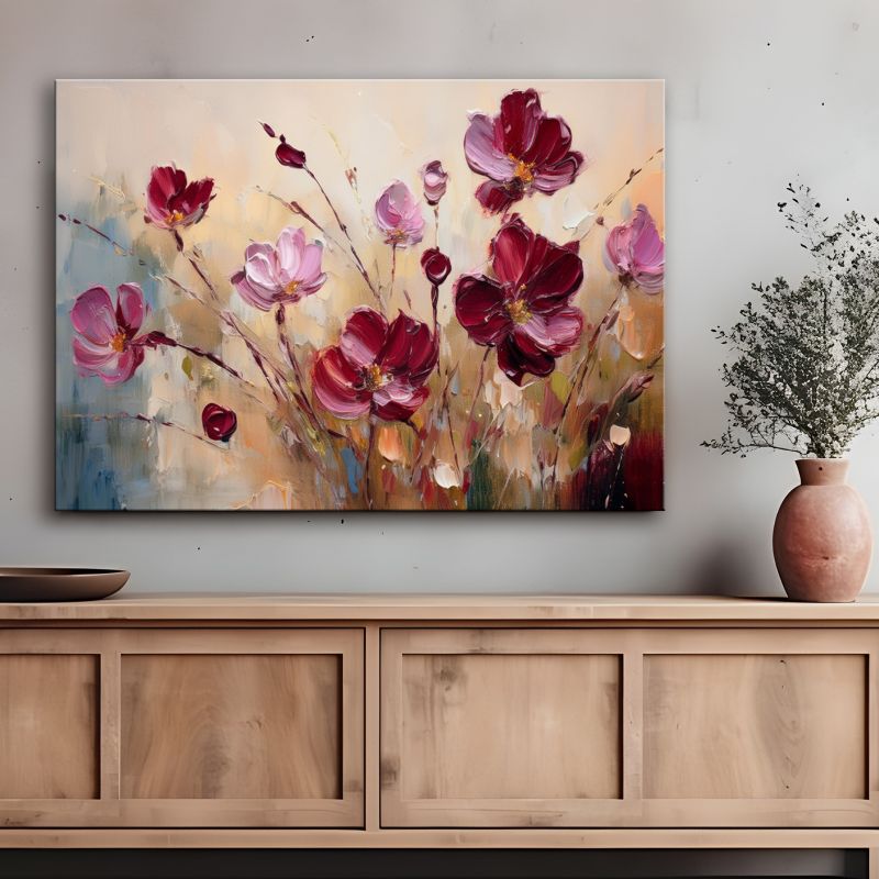 Billede til stue og soveværelse Feeby Røde valmuer Beige 100x70 cm 1 stk