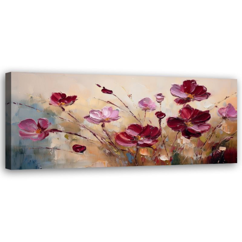 Feeby billede til stue og soveværelse - Røde valmuer, malet 150 x 50 cm, 1 stk