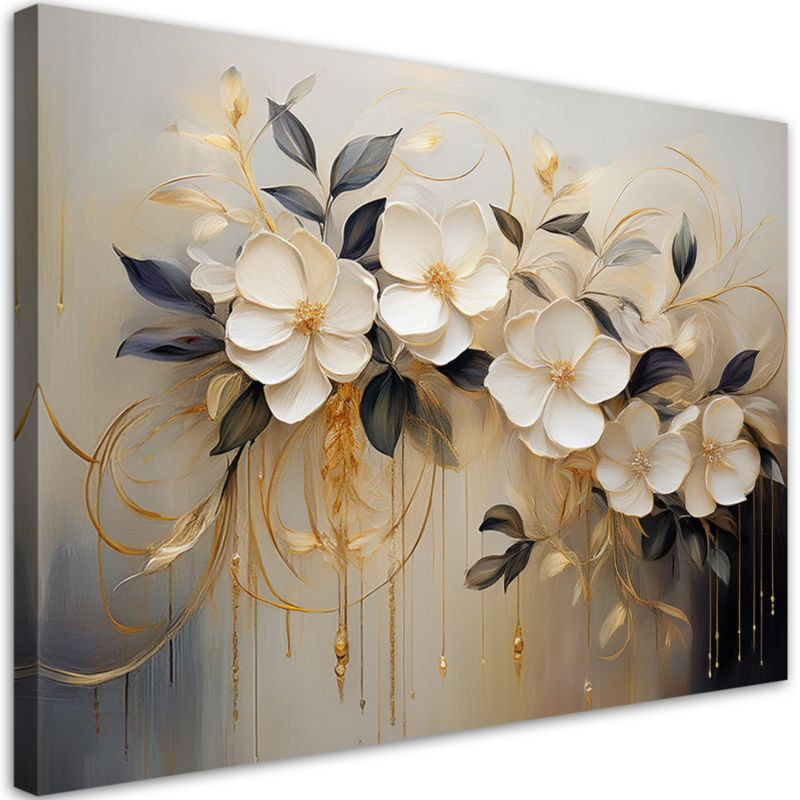 Billede til stue og soveværelse Feeby Blomster Blade Beige 120x80 cm 1 stk