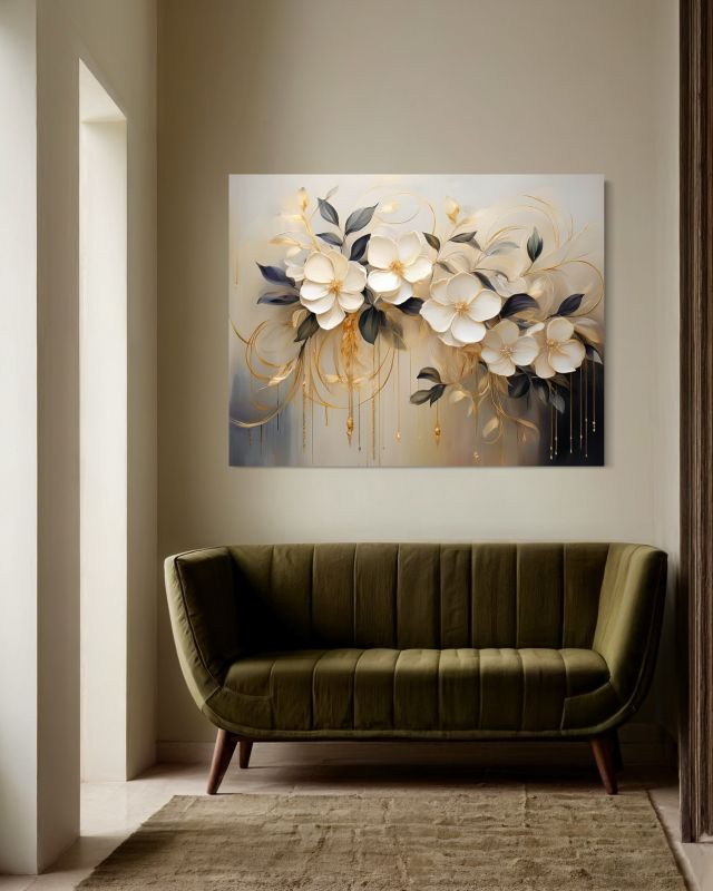 Billede til stue og soveværelse Feeby Blomster Blade Beige 120x80 cm 1 stk