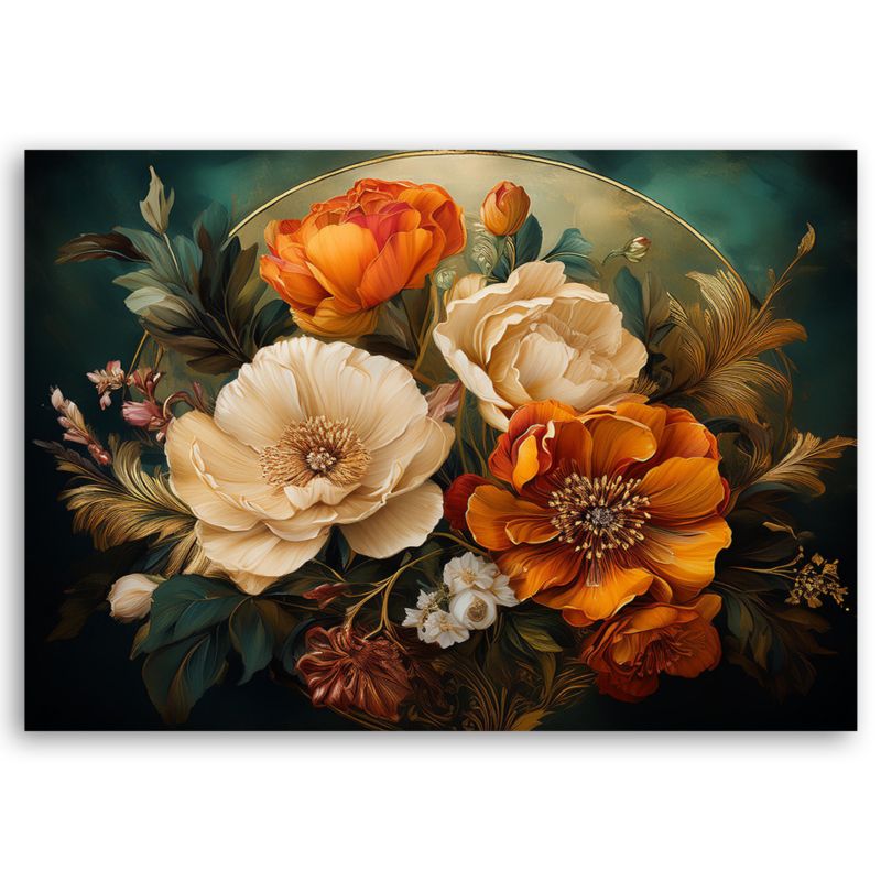 Feeby vintage lærredsbillede med blomster og blade til stue og soveværelse 100 x 70 cm, 1 stk