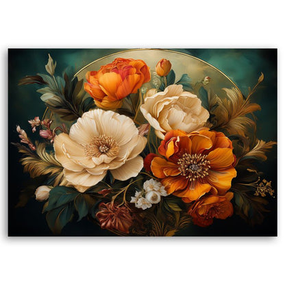 Feeby vintage lærredsbillede med blomster og blade til stue og soveværelse 100 x 70 cm, 1 stk