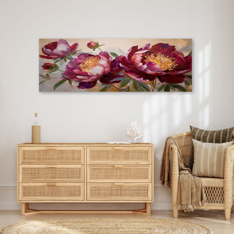 Billede til stue og soveværelse Feeby Røde Pæoner Natur 120x40 cm 1 stk