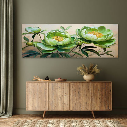 Billede til stue og soveværelse Feeby Pæonblomster Grøn Komposition 120x40 cm 1 stk