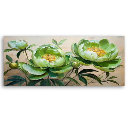 Billede til stue og soveværelse Feeby Pæonblomster Grøn Komposition 120x40 cm 1 stk