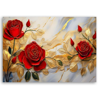 Billede til stue og soveværelse Feeby Blomster Roser Guld Marmor 120x80 cm 1 stk