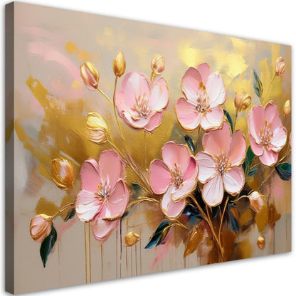 Feeby blomster pink glamour guldbillede til stue og soveværelse 60 x 40 cm 1 stk