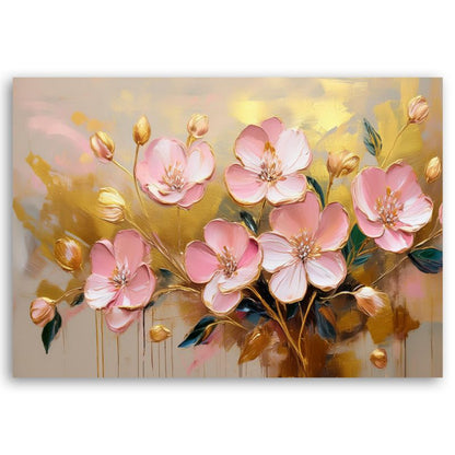 Feeby blomster pink glamour guldbillede til stue og soveværelse 60 x 40 cm 1 stk