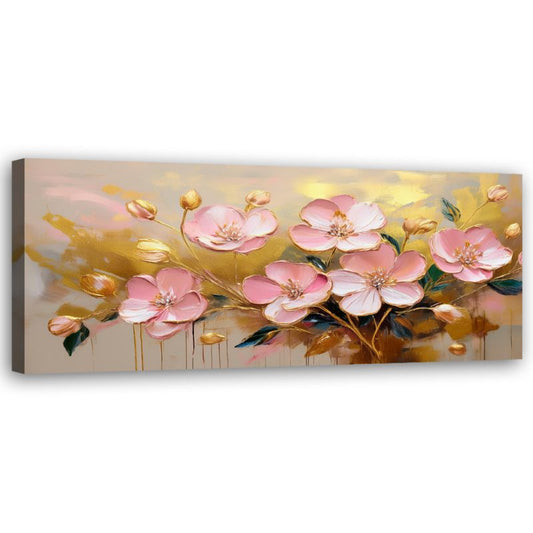 Billede til stue og soveværelse Feeby Blomster Rosa Planter Guld 120x40 cm 1 stk