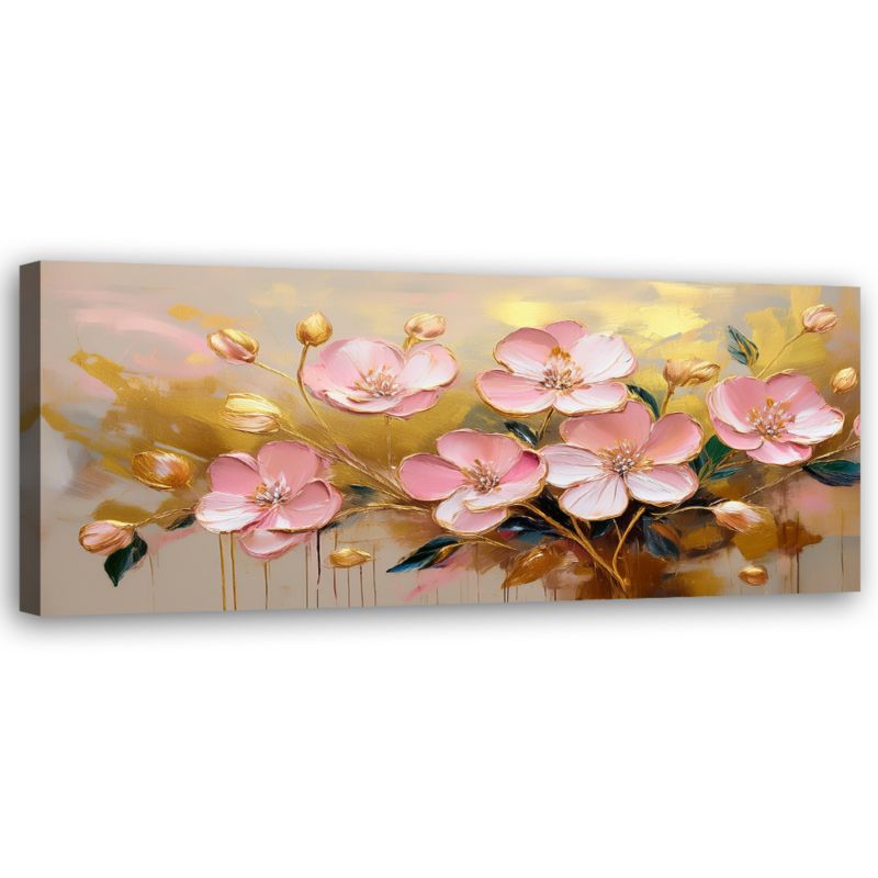 Billede til stue og soveværelse Feeby Blomster Rosa Planter Guld 150x50 cm 1 stk