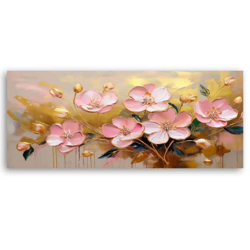 Billede til stue og soveværelse Feeby Blomster Rosa Planter Guld 150x50 cm 1 stk