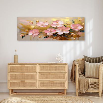 Billede til stue og soveværelse Feeby Blomster Rosa Planter Guld 90x30 cm 1 stk