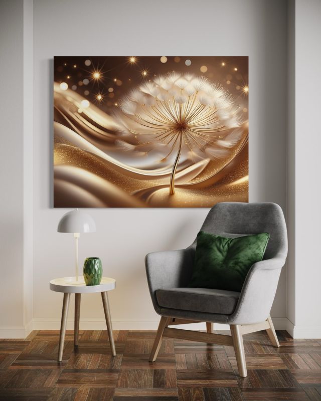 Feeby blomster guldfarvet glamour lærredsbillede til stue og soveværelse 100x70 cm 1 stk
