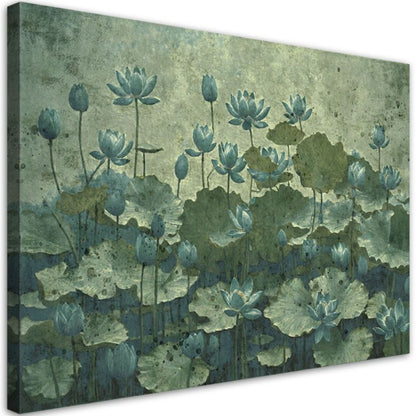 Billede til stue og soveværelse Feeby Blomstrende grønne vandliljer 100x70 cm 1 stk